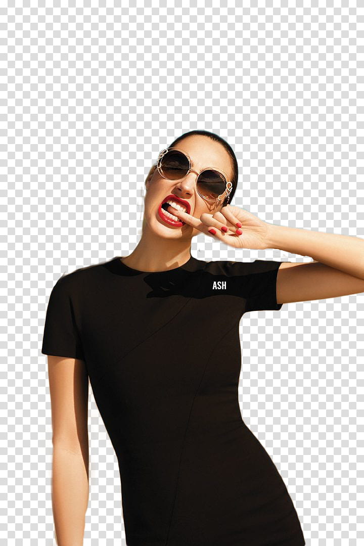 Gal Gadot in black crew-neck t-shirt transparent background PNG clipart