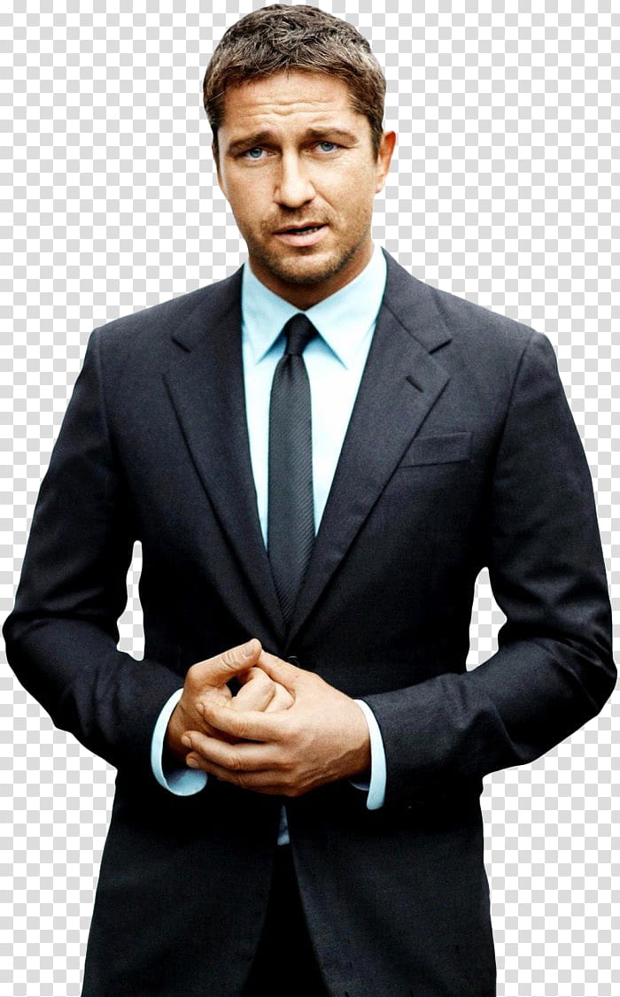 Gerard Butler , men wearing peaked lapel suit jacket transparent background PNG clipart