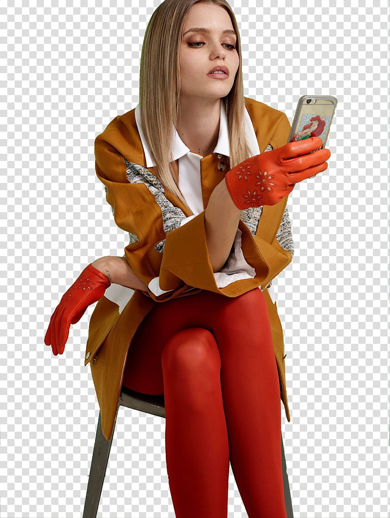 ABBEY LEE , woman in orange and white coat and red ings transparent background PNG clipart