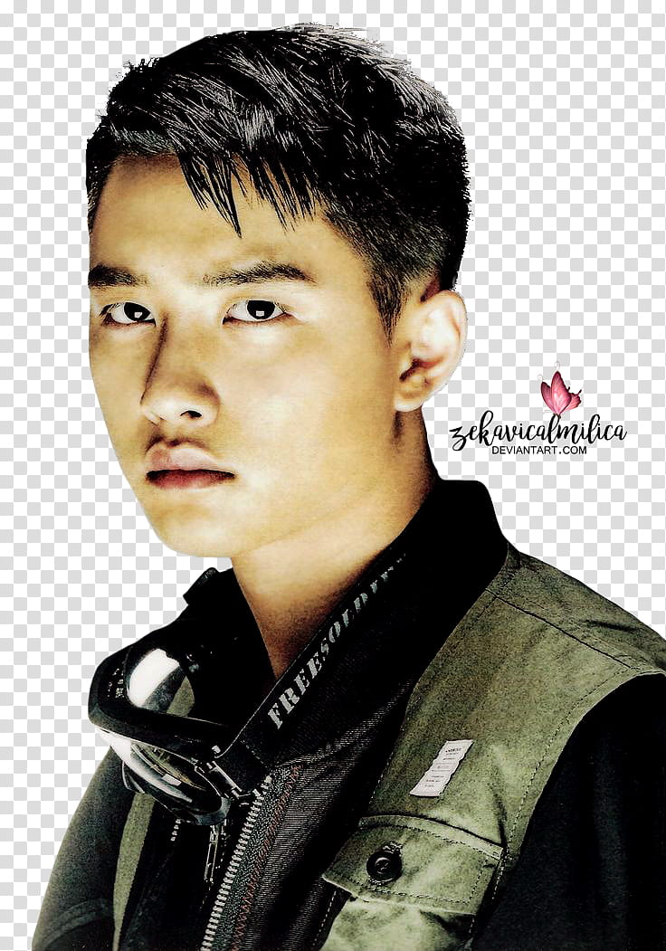 EXO D O The Power Of Music, man wearing gray and black zip-up top transparent background PNG clipart