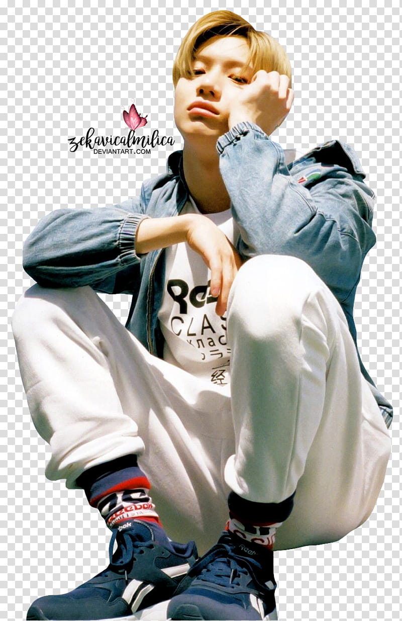 SHINee Taemin Reebok x Dazed, man in blue jacket and white sweatpants transparent background PNG clipart