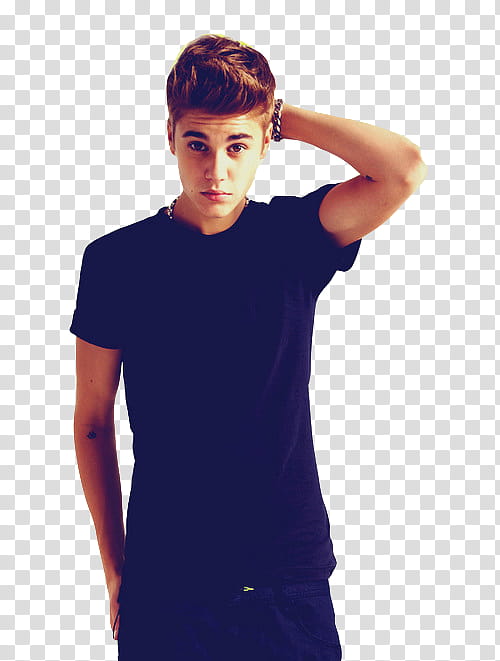 Justin Bieber, Justin Bieber in black T-shirt transparent background PNG clipart