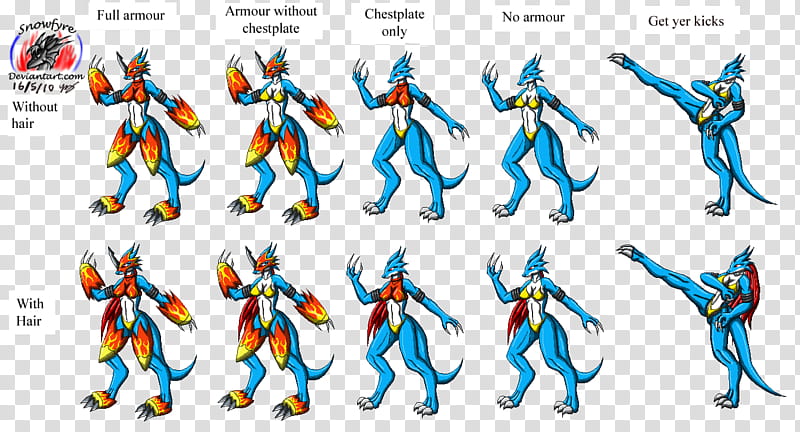Female Flamedramon sprite test, blue-and-red character illustrations transparent background PNG clipart