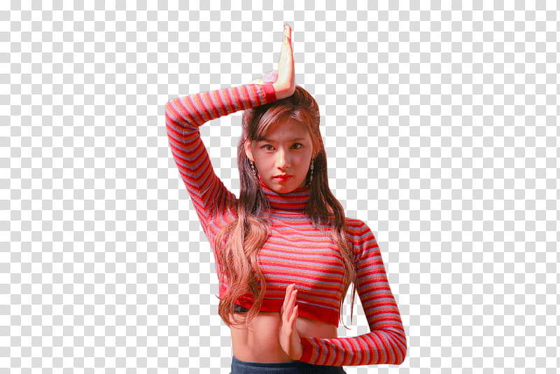 TWICE , woman wearing pink and red striped long-sleeved shirt transparent background PNG clipart