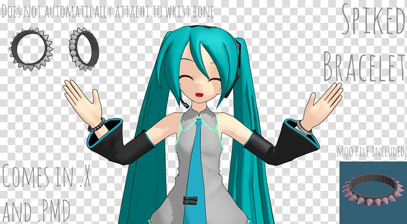 MMD, Spiked Bracelet, teal haired female anime character transparent background PNG clipart