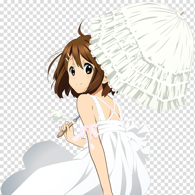 Hirasawa Yui , woman sitting and holding umbrella while looking over her left shoulder transparent background PNG clipart