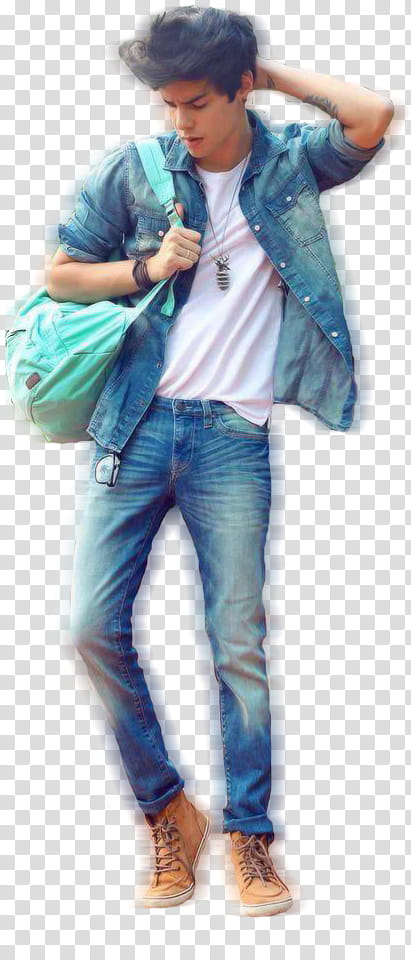 Vini Uehara, man in blue denim jacket transparent background PNG clipart