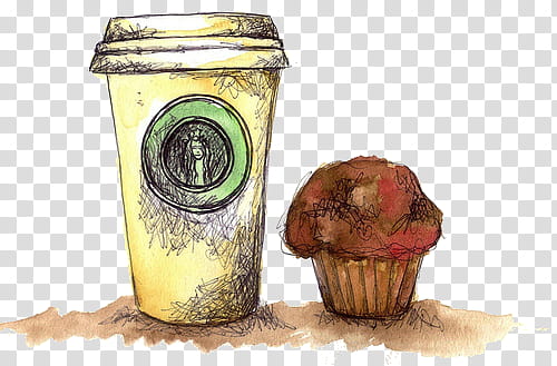 Super  , Starbucks disposable cup and muffin illustration transparent background PNG clipart