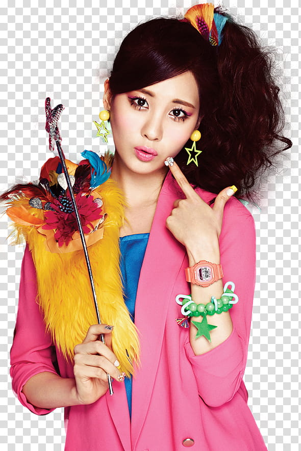 standing SNSD member wearing pink blazer holding star wand transparent background PNG clipart