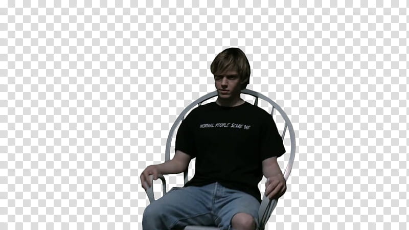 Evan Peters , man in black crew-neck sitting on chair transparent background PNG clipart