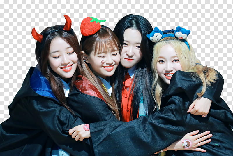 LOONA YYXY , four women hugging each other transparent background PNG clipart