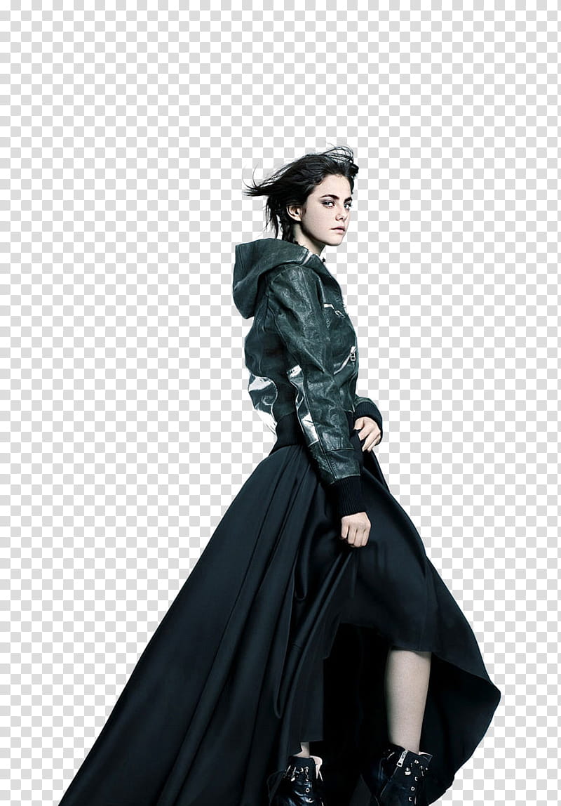 Kaya Scodelario, woman wearing black leather jacket and skirt transparent background PNG clipart