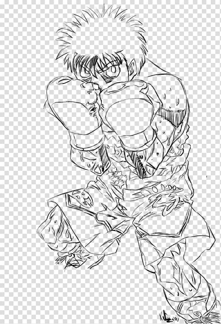 hajime no ippo lineart, male fictional character illustration transparent background PNG clipart