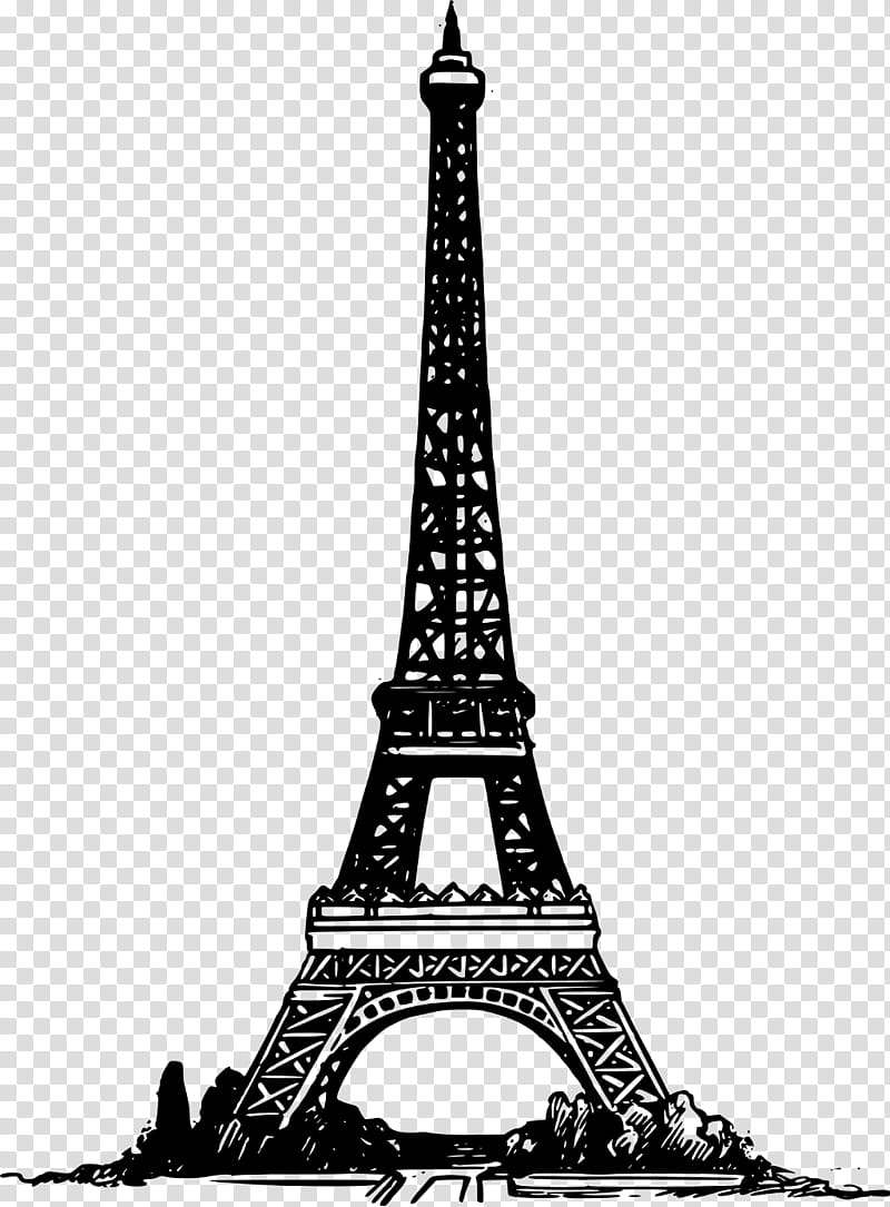 Eiffel Tower Drawing, Silhouette, Paris, Landmark, Spire, Monument, National Historic Landmark, Blackandwhite transparent background PNG clipart