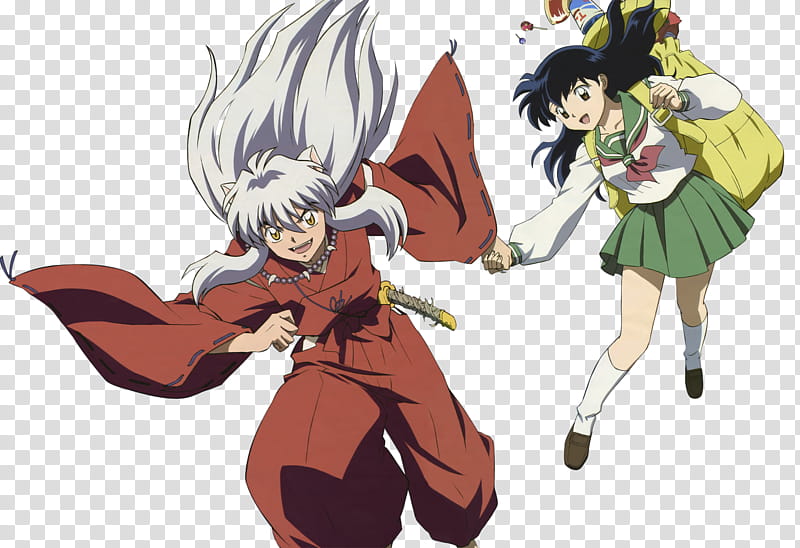 InuYasha Scan Clean and, running Inuyasha and Kagome illustration transparent background PNG clipart