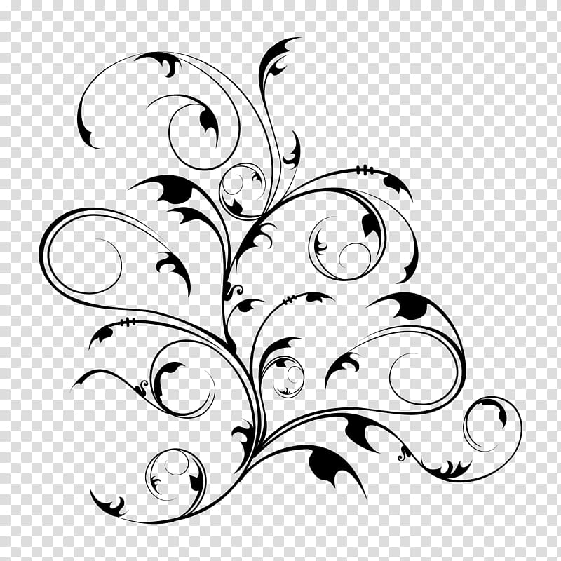 black and white spiral floral art transparent background PNG clipart