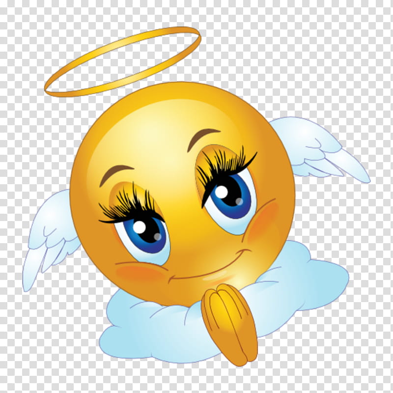 Smiley Face, Emoticon, Emoji, Wink, Angel, Cartoon, Sticker, Yellow transparent background PNG clipart