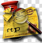 Steampunk Icon Set in format, telegram, magnifying glass over yellow paper transparent background PNG clipart