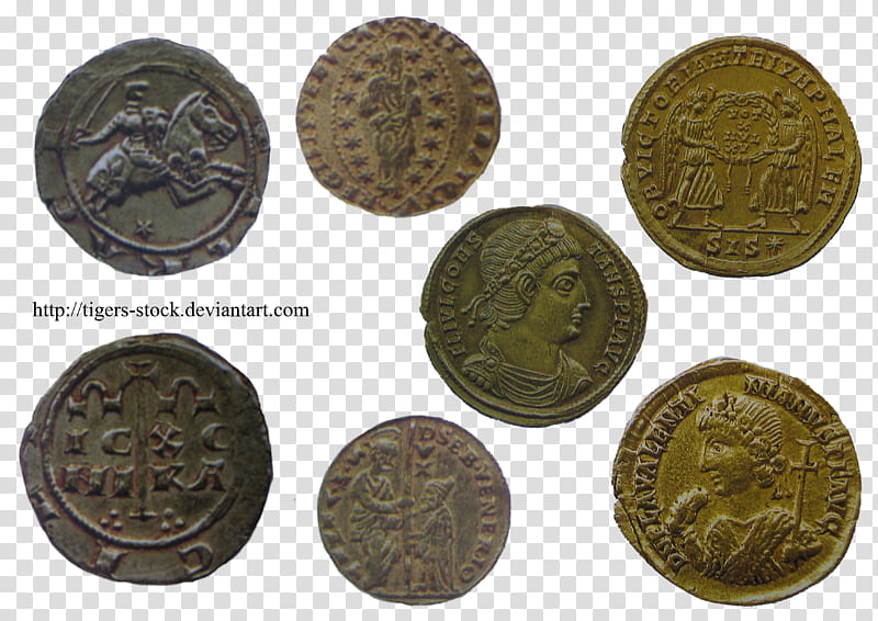 Antique Coins, seven round commemorative coins transparent background PNG clipart