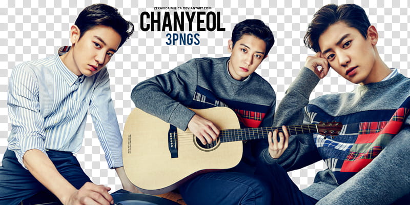 EXO Chanyeol W Korea, person holding brown acoustic guitar transparent background PNG clipart