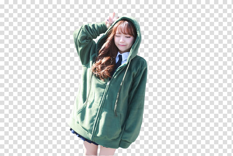 RENDER Hong Young Gi, girl wearing green full-zip hoodie transparent background PNG clipart