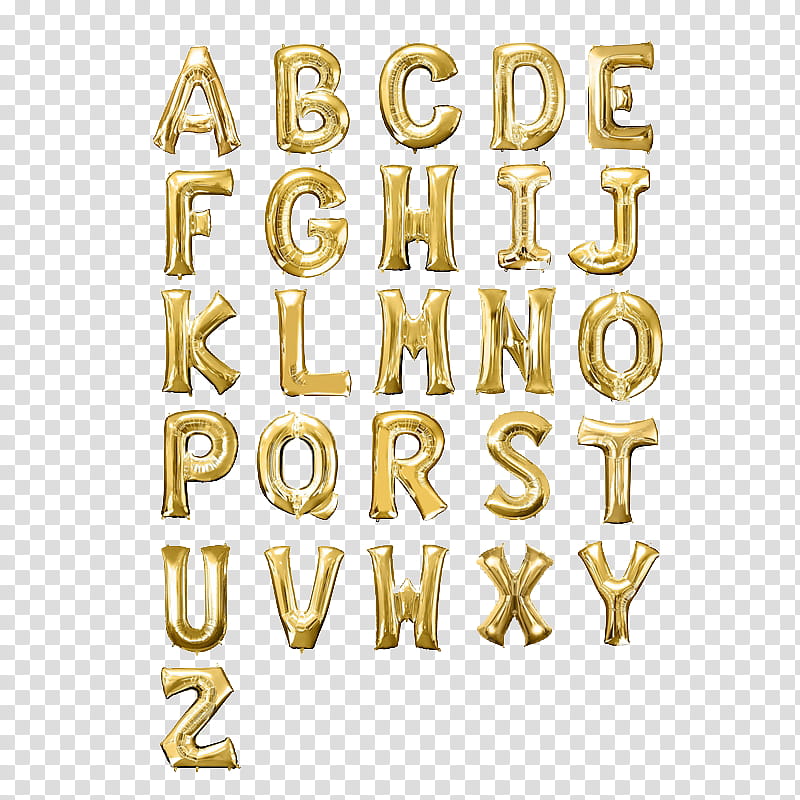 gold A-Z alphabetical balloons transparent background PNG clipart