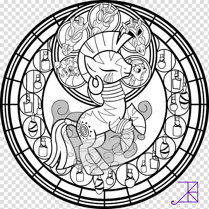 Stained Glass Zecora line art with smoke, white zebra illustration transparent background PNG clipart