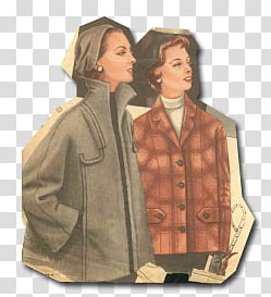 retro vintage fashion, two female illustration transparent background PNG clipart