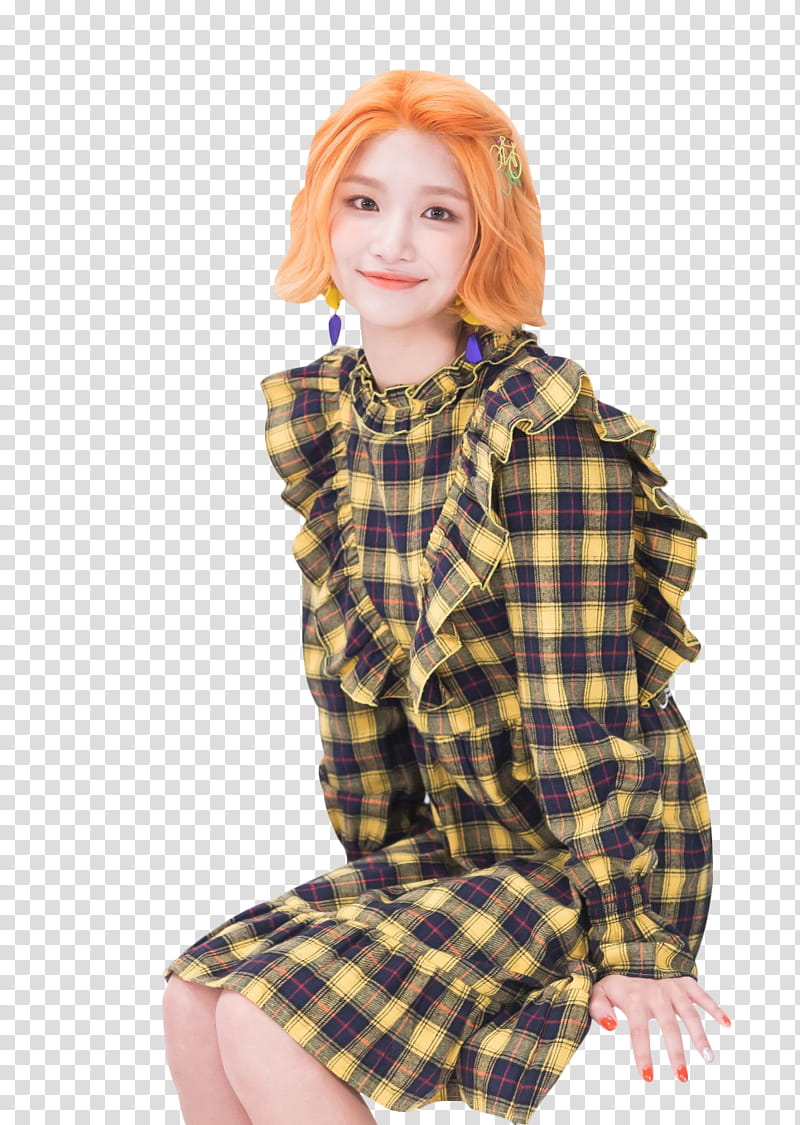 ELRIS , woman in yellow and black plaid dress smiling transparent background PNG clipart