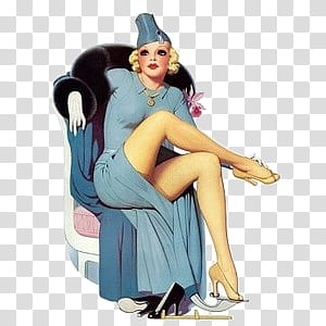 pin up girls , woman sitting on chair wearing blue dress transparent background PNG clipart