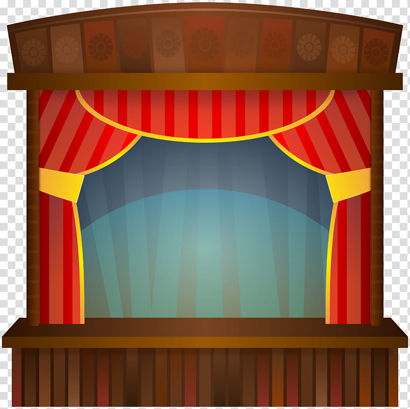 Stage, brown wooden framed red curtain illustration transparent background PNG clipart