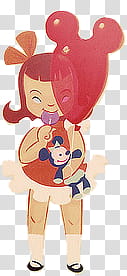 retro kid, girl holding balloon art transparent background PNG clipart