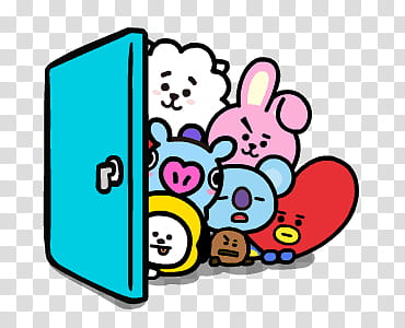 seven characters peeking from door illustration transparent background PNG clipart