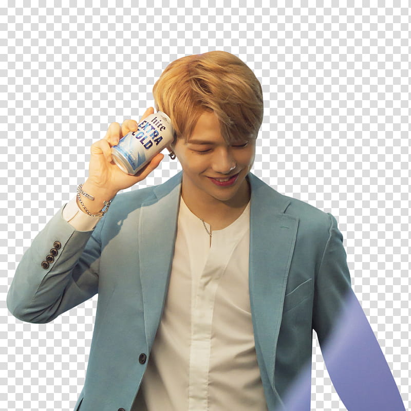 WANNA ONE , man holding beverage can beside his face transparent background PNG clipart