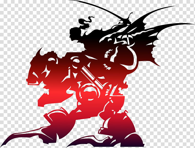 Final Fantasy VI logo, black and red man holding sword art transparent background PNG clipart
