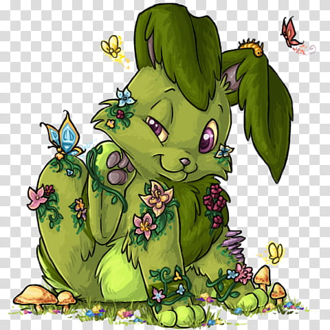 Subeta, Glade Kanis, green rabbit with flowers and insects illustration transparent background PNG clipart