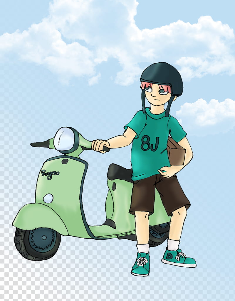 Malnourishing Your Heart is OK, boy standing beside scooter illustration transparent background PNG clipart