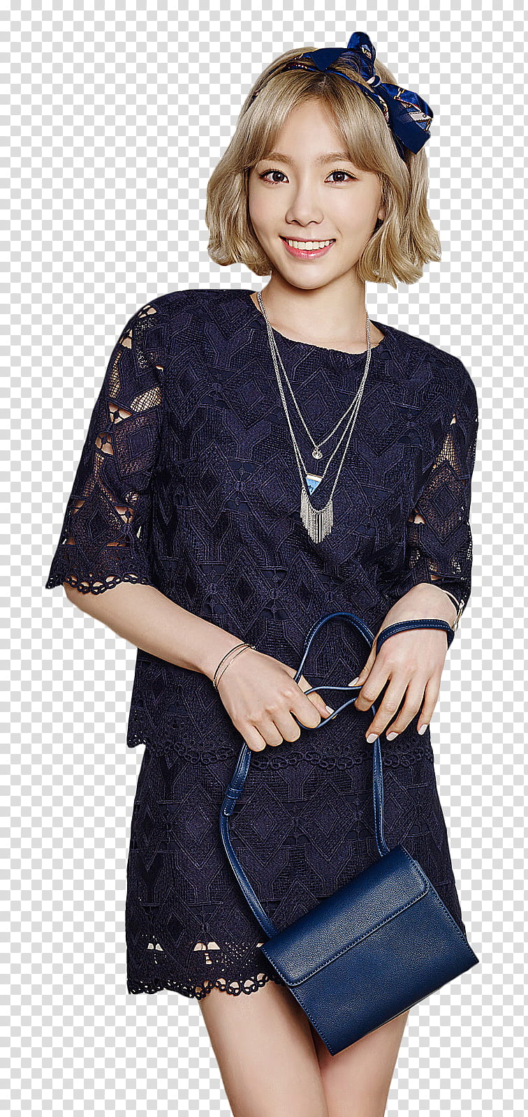 Taeyeon MIXXO , woman holding blue leather sling bag transparent background PNG clipart