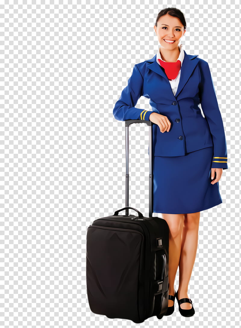 suitcase cobalt blue hand luggage blue baggage, Electric Blue, Standing, Travel, Flight Attendant, Workwear transparent background PNG clipart