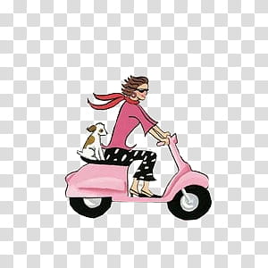 various set II, woman riding motor scooter painting transparent background PNG clipart