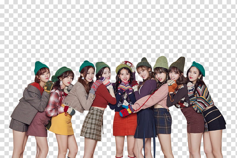 TWICE HEART SHAKER , nine girls wearing green hats transparent background PNG clipart