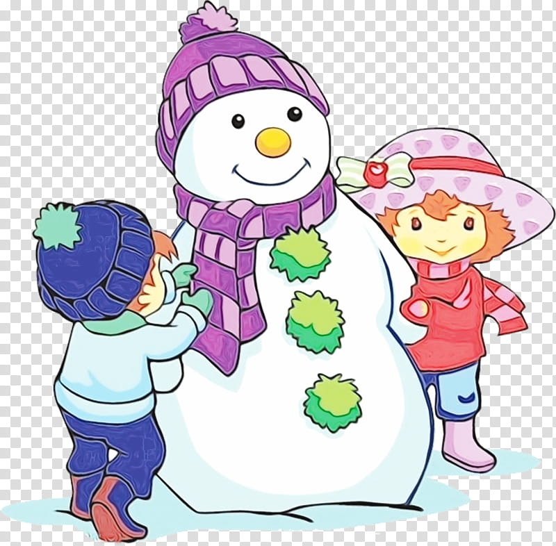 Snowman, Watercolor, Paint, Wet Ink, Cartoon, Playing In The Snow, Sharing transparent background PNG clipart