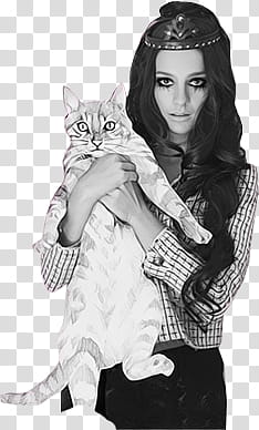 SETS, grayscale of woman carrying a cat transparent background PNG clipart