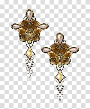 Vintage jeverly set N, gold-color stud earrings transparent background PNG clipart thumbnail