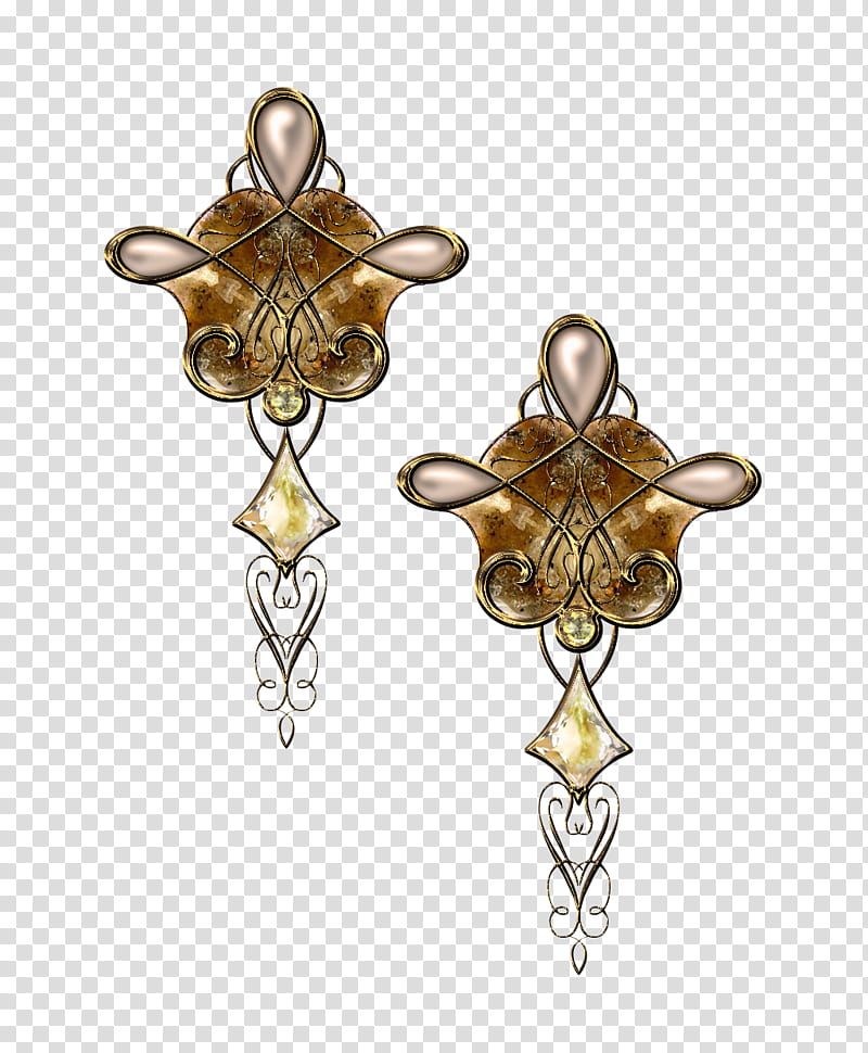 Vintage jeverly set N, gold-color stud earrings transparent background PNG clipart
