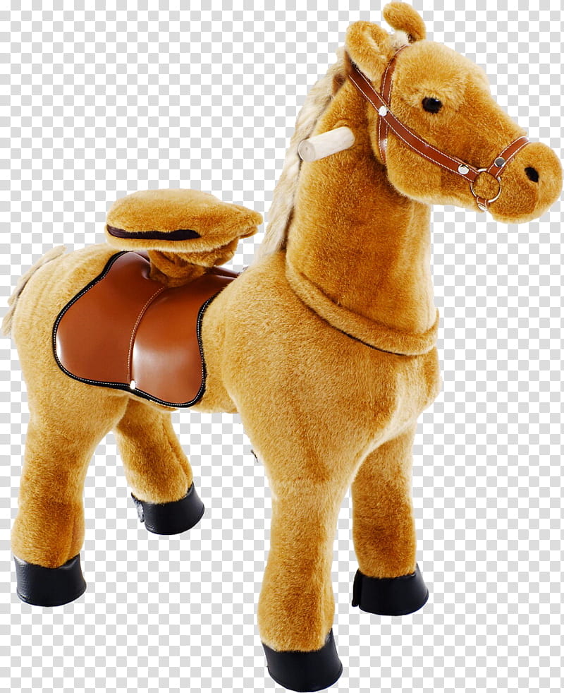 Dollhouse, brown horse ride-on toy transparent background PNG clipart