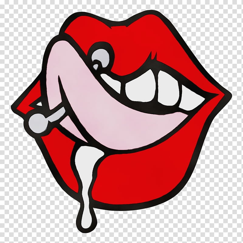 red cartoon mouth lip, Watercolor, Paint, Wet Ink, Smile transparent background PNG clipart