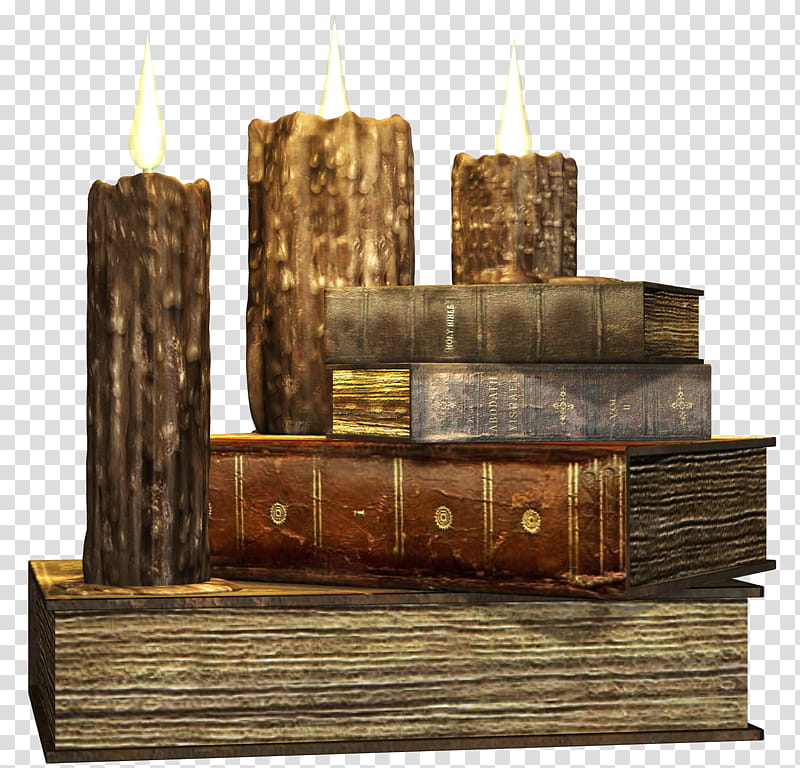 Old Books , four hardbound book candle holders transparent background PNG clipart