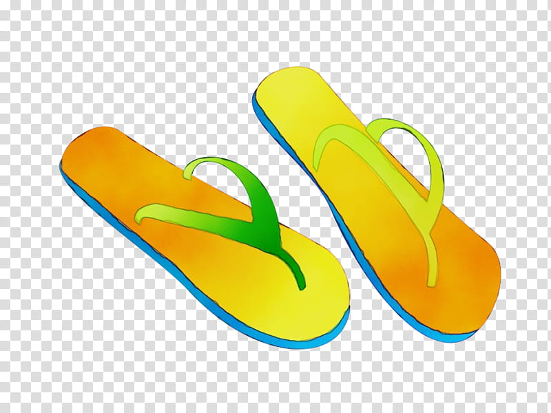 footwear yellow flip-flops green shoe, Watercolor, Paint, Wet Ink, Flipflops, Slipper, Sandal transparent background PNG clipart
