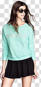 Taylor Marie Hill, woman in teal sweatshirt and black miniskirt transparent background PNG clipart